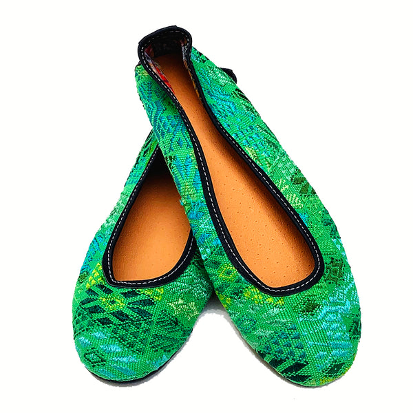 Handmade Vintage Bright Green Huipil Ballet Flats