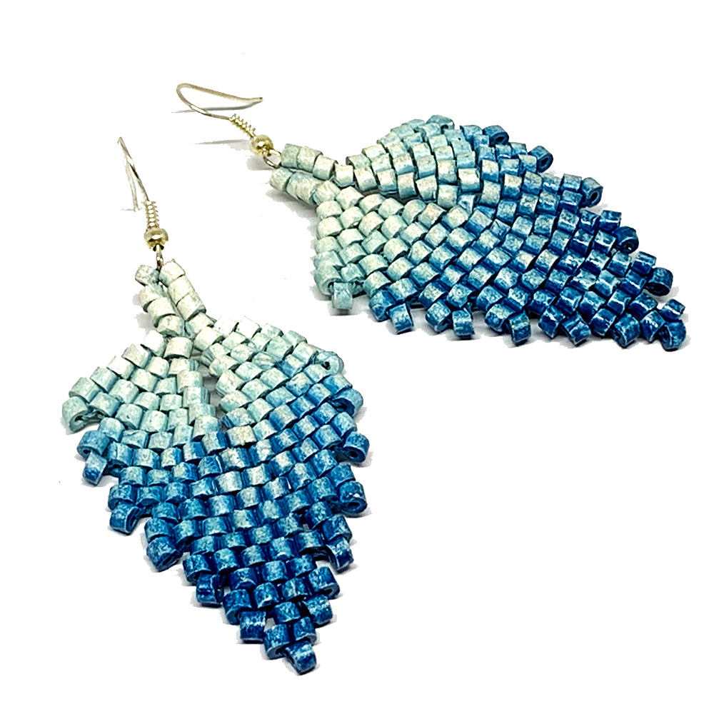 Blue Ombre Ceramic Beaded Leaf Earrings