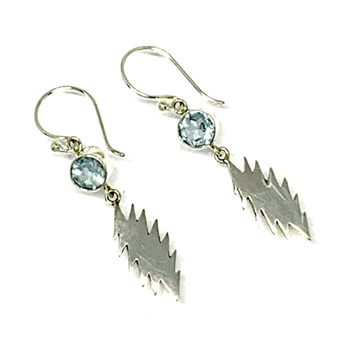 13 Point Bolt Earrings Cast In Sterling Silver with Faceted Blue Topaz Stones