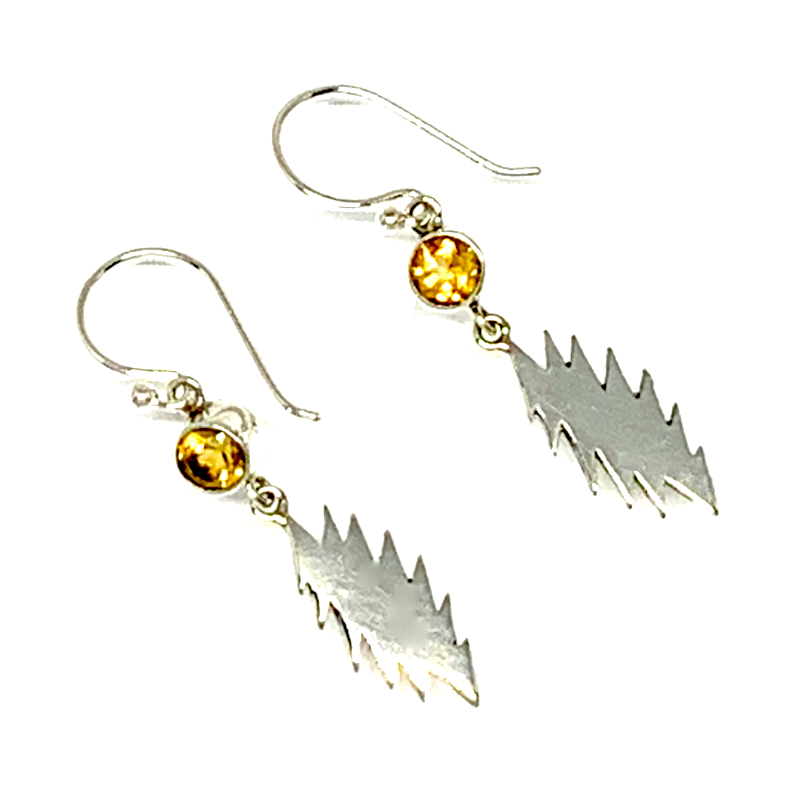 13 Point Bolt Earrings Cast In Sterling Silver with Faceted Citrine Stones