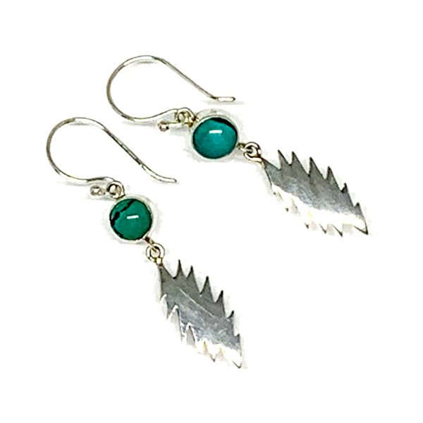 13 Point Bolt Earrings Cast In Sterling Silver with Turquoise Stones