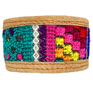Colorful Patterned Huipil and Leather Cuff Bracelet
