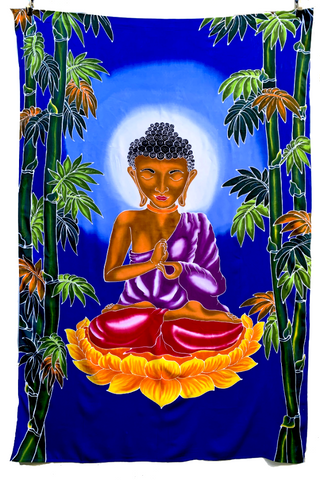 Buddha Batik Tapestry with Blue and White Background - 4x6 Feet!