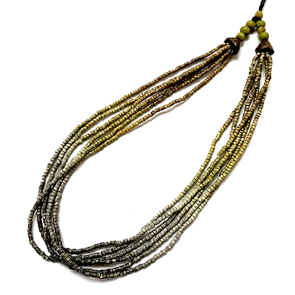 Ombre Khaki, Grey to Charcoal Ceramic Bead 6 Strand Adjustable Choker Necklace