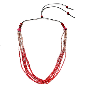 Ombre Metallic Lilac to Fushia Ceramic Bead 6 Strand Adjustable Choker Necklace