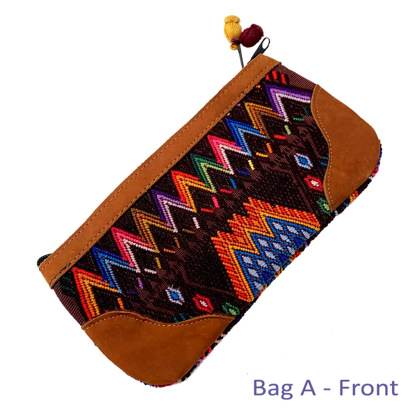 Bold Geometric Vintage Guatemalan Huipil Fabric & Leather Clutch