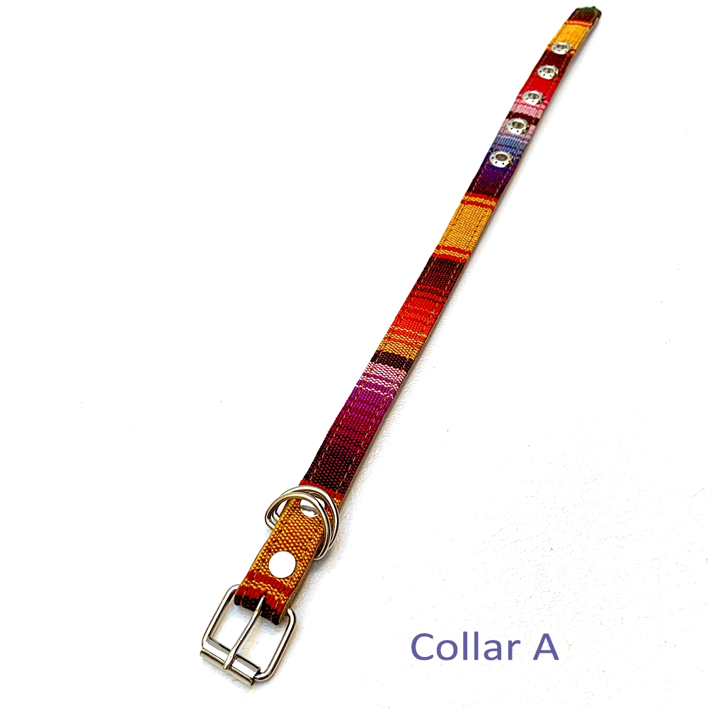 Colorful Hand Woven Cotton & Leather Dog Collar - Small & XS