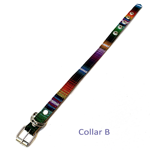 Colorful Hand Woven Cotton & Leather Dog Collar - Small & XS