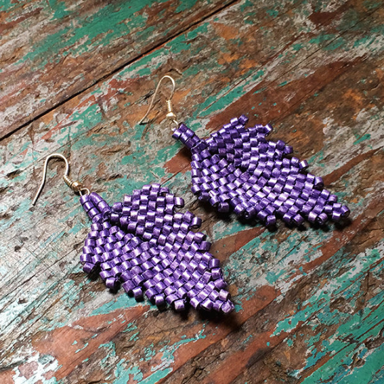 Handmade Purple Ceramic Beaded Leaf Earrings