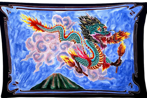 Dragon with Matches Batik Tapestry -  3 1/2 x 5 1/2 Feet!