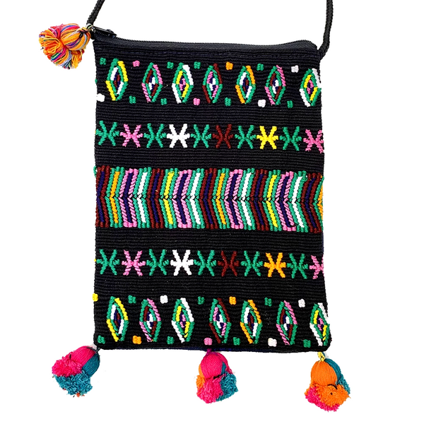 Black Colorful Vintage Guatemalan Huipil Fabric Over the Shoulder Festival Bag