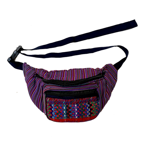 Purple Striped with Pattern Embroidered Pocket Fanny Pack from Guatemala
