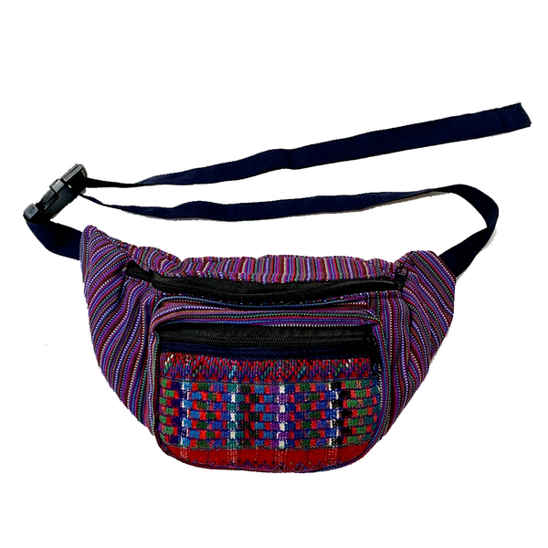 Purple Striped with Pattern Embroidered Pocket Fanny Pack from Guatemala