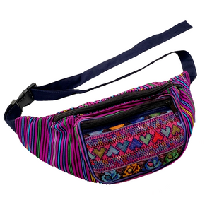 Purple with Heart Pattern Embroidered Pocket Fanny Pack from Guatemala