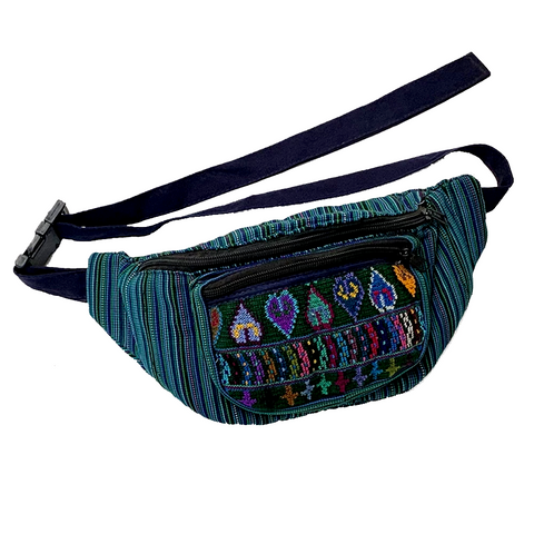 Teal Green with Embroidered Hearts Fanny Pack from Guatemala