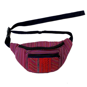 Red Striped with Red Embroidered Pocket Fanny Pack from Guatemala