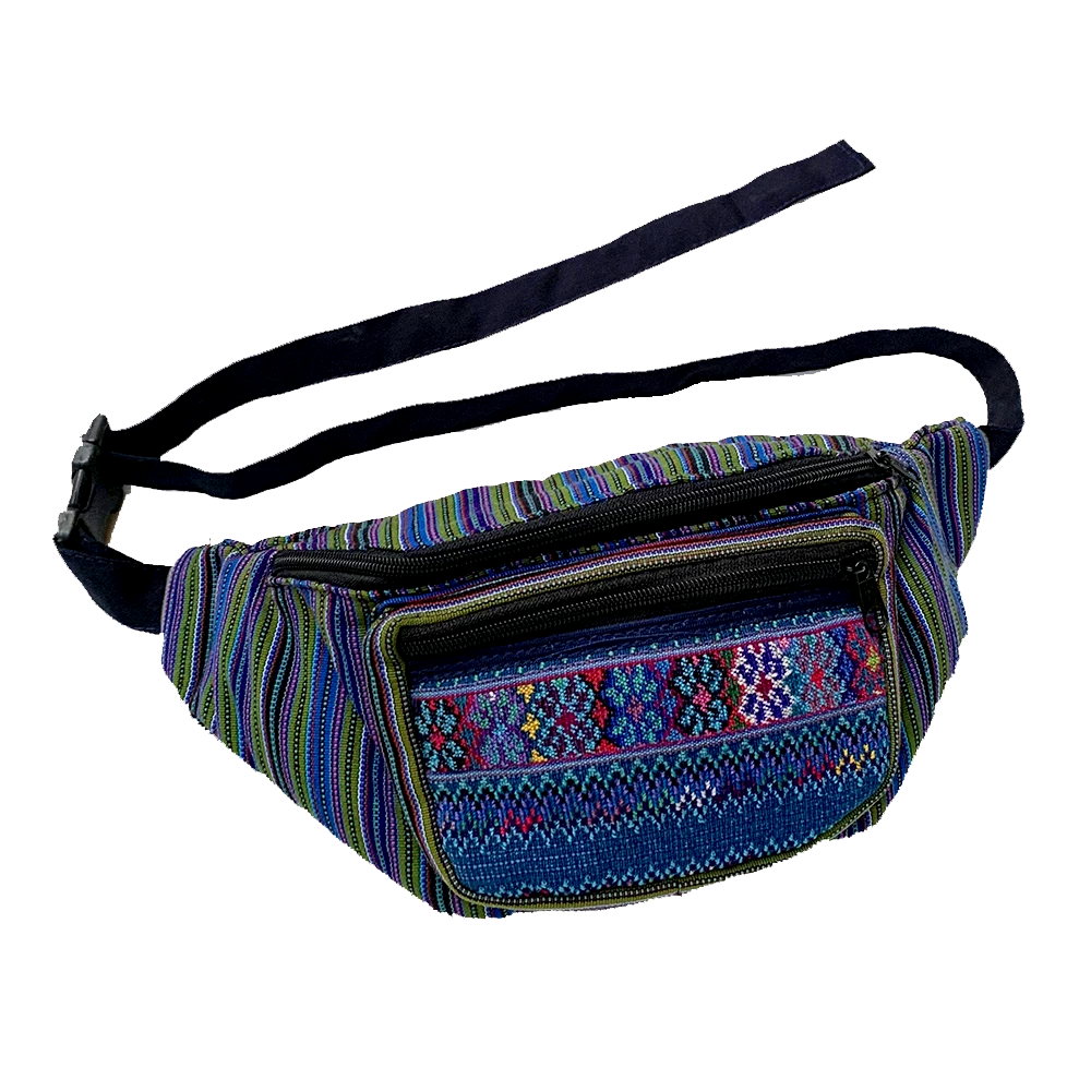 Blue & Green with Embroidered Pocket Fanny Pack from Guatemala
