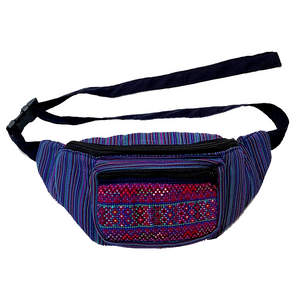 Blue & Purple Striped with Embroidered Pocket Fanny Pack from Guatemala