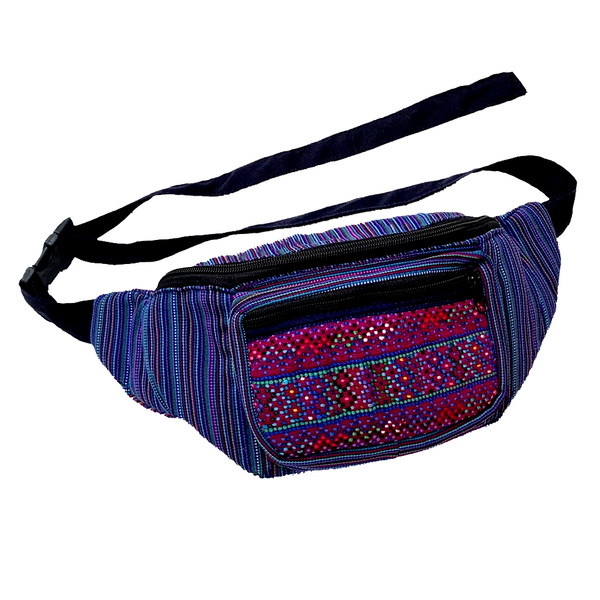 Blue & Purple Striped with Embroidered Pocket Fanny Pack from Guatemala