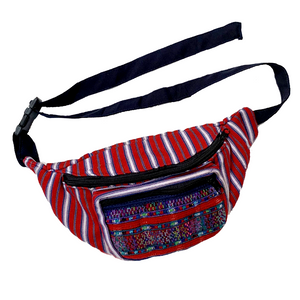 Red Striped with Embroidered Pocket Fanny Pack from Guatemala