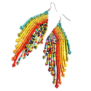 Rainbow & Multi Color Beaded Fringe Earrings - 5 1/2"