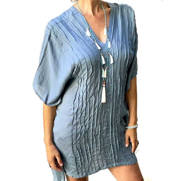 Steel Grey Ribbed Tunic / Bathing Suit Cover Up