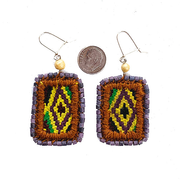 Green & Purple Vintage Huipil & Purple Ceramic Bead Earrings