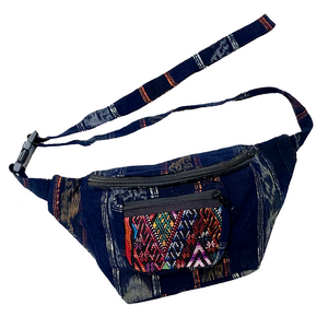 Indigo Fabric with Embroidery, Sparkly Thread & Vintage Patterned Huipil Fabric Fanny Pack #10