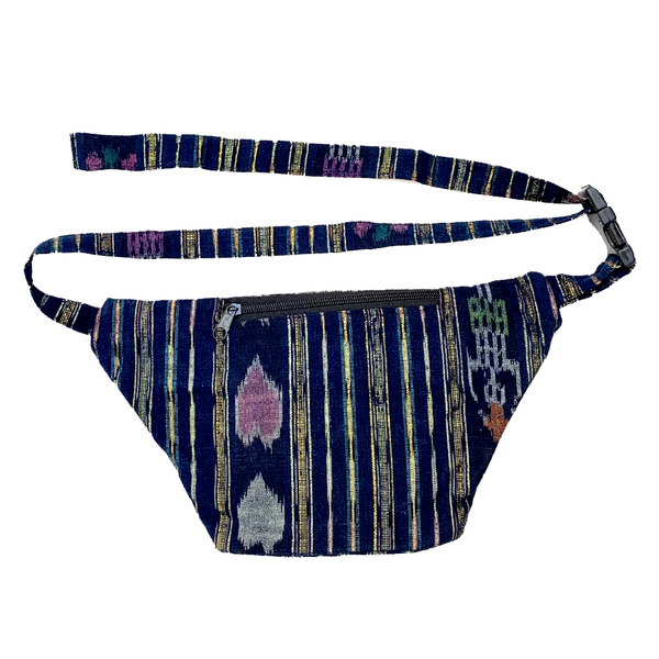 Indigo Fabric with Embroidery, Sparkly Thread & Vintage Patterned Huipil Fabric Fanny Pack #3