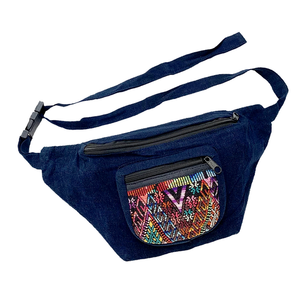 Indigo Fabric with Vintage Patterned Huipil Fabric Fanny Pack #4