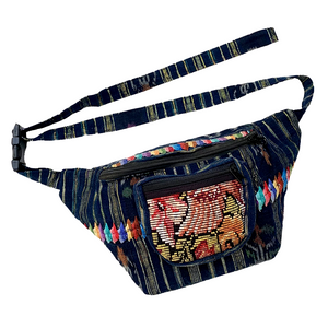 Indigo Fabric with Embroidery, Sparkly Thread & Vintage Patterned Huipil Fabric Fanny Pack #5