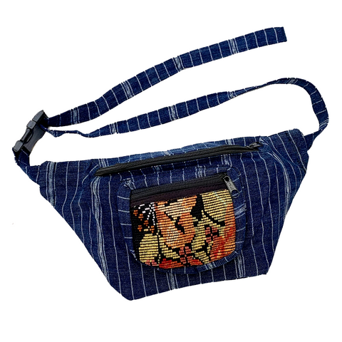 Indigo Fabric with Vintage Patterned Huipil Fabric Fanny Pack #6