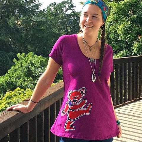 GD Inspired Batik Red Bear on Purple Woman's Swing Tee
