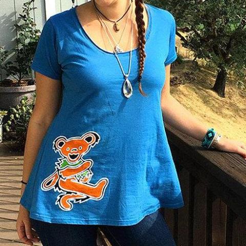GD Inspired Batik Orange Bear on Blue Woman's Swing Tee