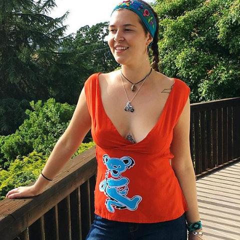 GD Inspired Batik Aqua Blue Bear on Orange Woman's Flap Top