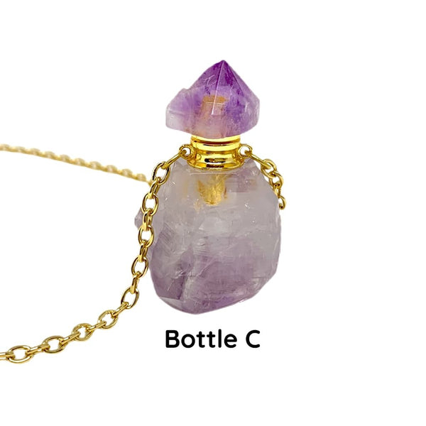 Natural Amethyst Crystal Essential Oil Bottle Necklace