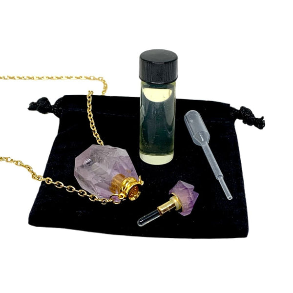 Natural Amethyst Crystal Essential Oil Bottle Necklace
