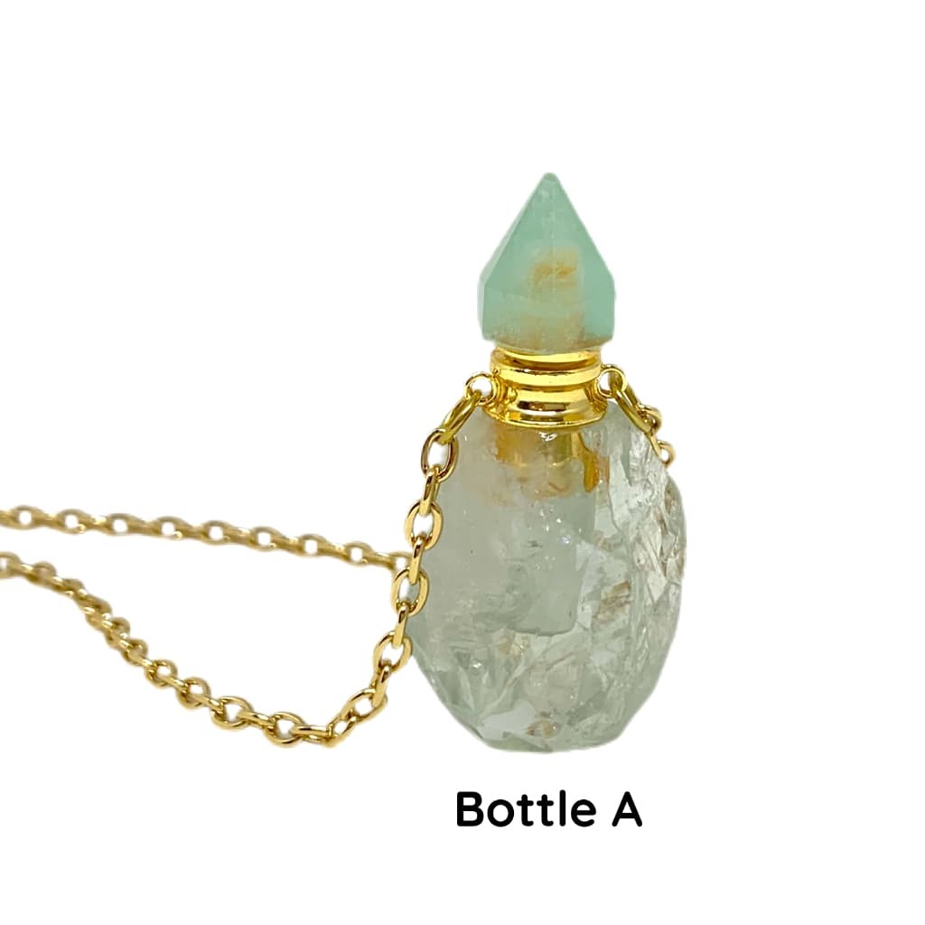 Natural Light Green Fluorite Crystal Essential Oil Bottle Necklace
