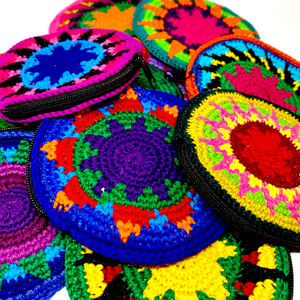 Handmade Crocheted Colorful Round Coin/Treasure Pouch