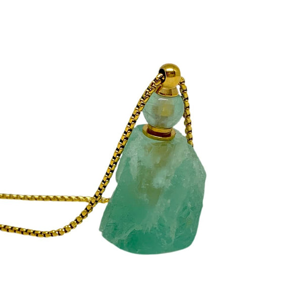 Natural Green Fluorite Crystal Essential Oil Bottle Necklace