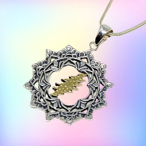The Lotus & Bolt Pendant Cast in Sterling Silver with 18K Gold Bolt