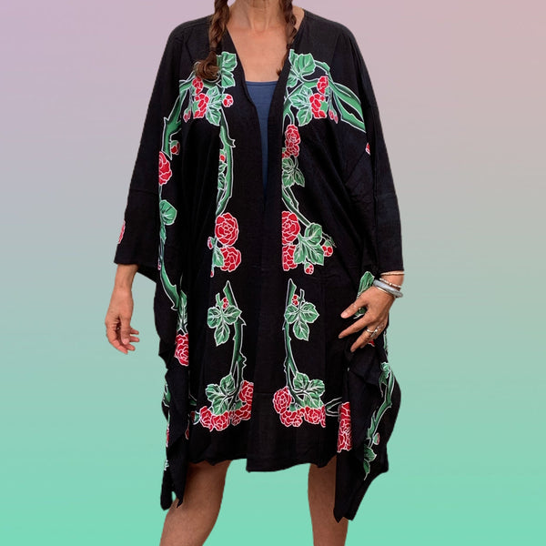 GD Inspired "Kiss" Kimono with Batik Roses and Bolt in Black