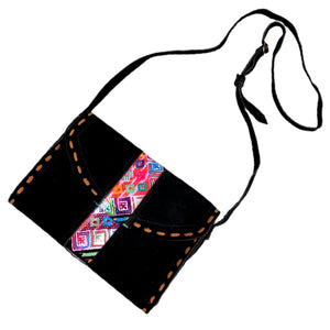 Colorful Vintage Huipil & Black Suede Shoulder Bag