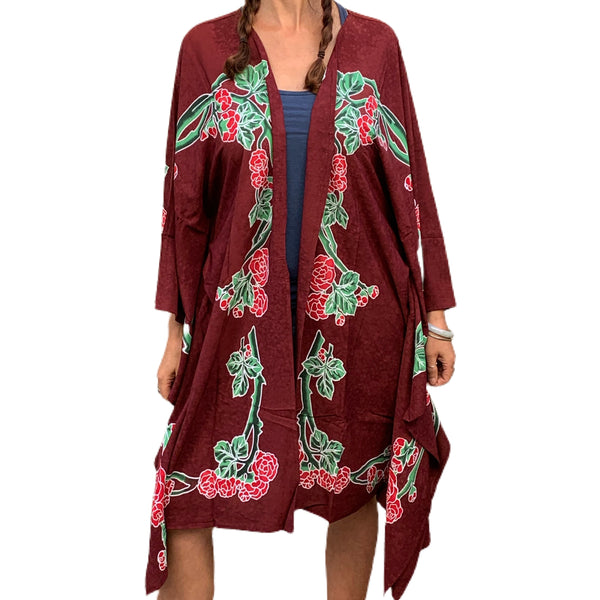 GD Inspired "Kiss" Kimono with Batik Roses and Bolt in Burgundy