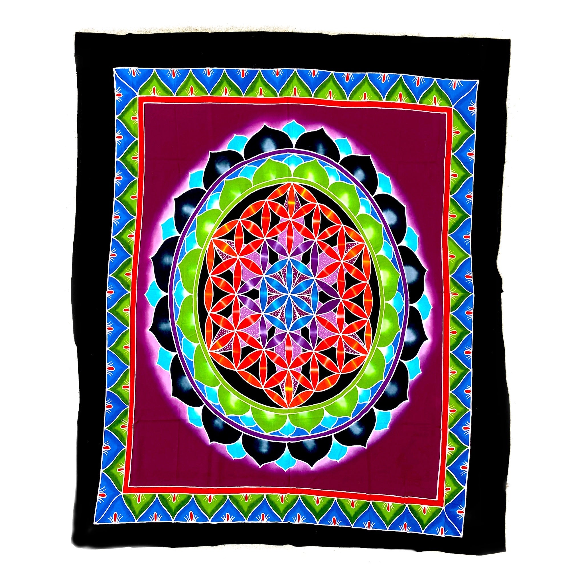 Flower of Life Batik Tapestry with Purple Background - 3 feet