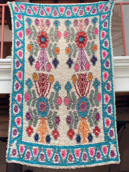 Turquoise Handwoven High Pile Wool Rug from Guatemala - 5 x 7 Feet