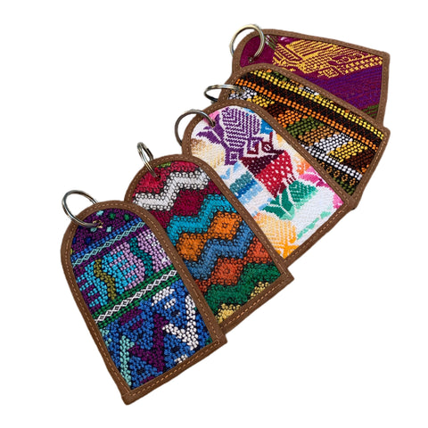 Handmade Colorful Vintage Huipil Fabric & Leather Luggage Tags