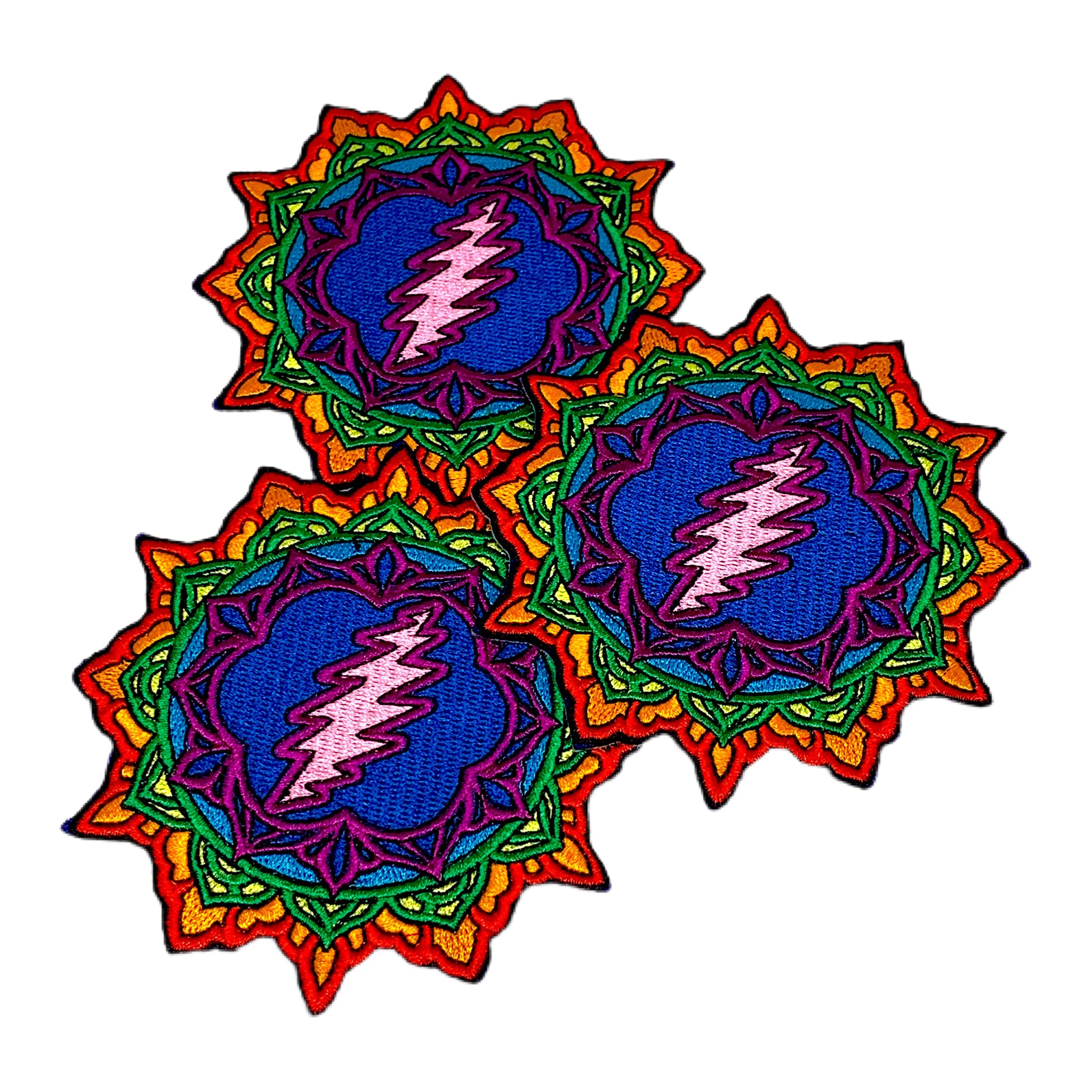 Large Embroidered Lotus Mandala Rainbow Bolt Patch - 4"