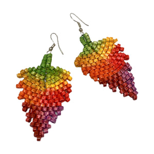 Rainbow Ceramic Beaded Leaf Earrings
