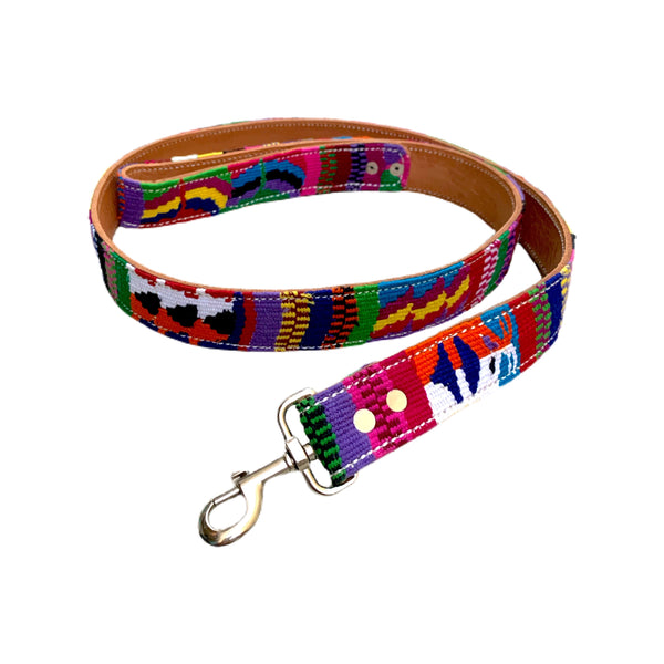 Mutli-Color Hand-Woven Cotton & Leather Dog Leash From Guatemala